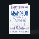 Funny Grandson Birthday Karte<br><div class="desc">Eine lustige Geburtstagskarte für deinen Enkel! Schicken Sie es an "jemanden,  der klug,  talentiert und fabelhaft ist" - denn Sie sind so gleich! Machen Sie Ihrem Enkel mit dieser humorvollen,  stilvollen Karte ein Lächeln. Blaues und lila Typografie-Design. Personalisieren Sie den Namen und die Nachricht.</div>