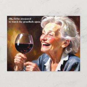Funny Granny Drink Wein Postkarte
