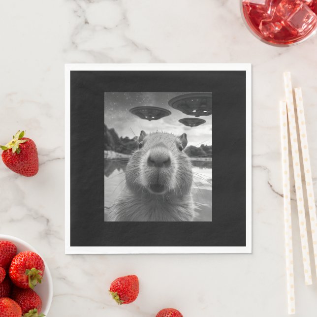 Funny Graphic Capybara Selfie mit UFOs Selfie Serviette (Beispiel)