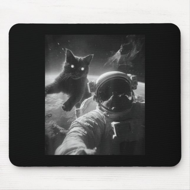 Funny Graphic Cat Astronaut Selfie Funny Mousepad (Vorne)