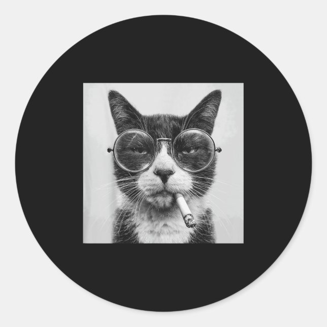 Funny Graphic Cat Smoking Erwachsene Funny _1 Runder Aufkleber (Vorderseite)