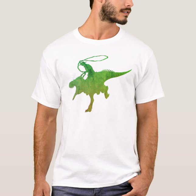 Funny Graphic Cowboy Wrangler Dinosaur T-Shirt (Vorderseite)