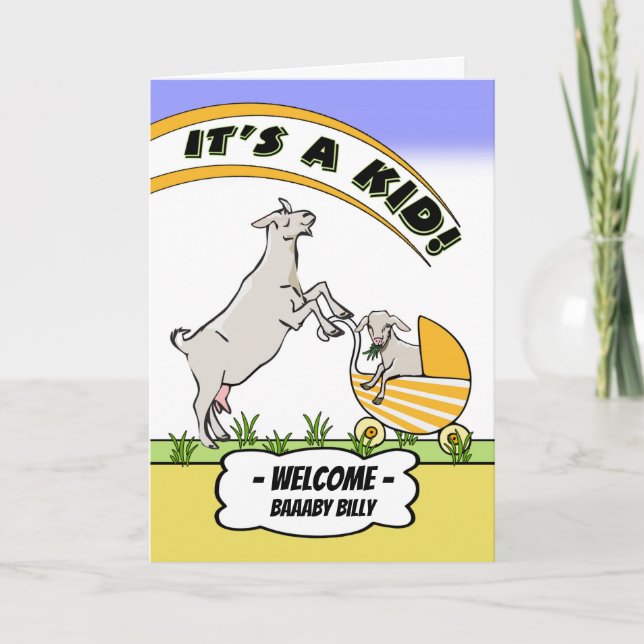 Funny gratuliert zu New Baby Kid Goat Karte (Vorderseite)