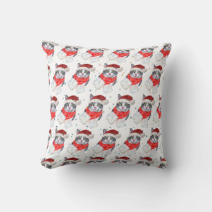 Funny Gray and White Tabby Cat Christmas Kissen