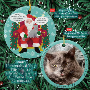 Funny Gray Cat Besucht Santa mit Unglaublich witzi Keramik Ornament