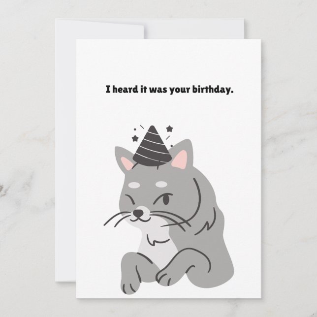 Funny Gray Cat Birthday Greetings Card Karte (Vorderseite)
