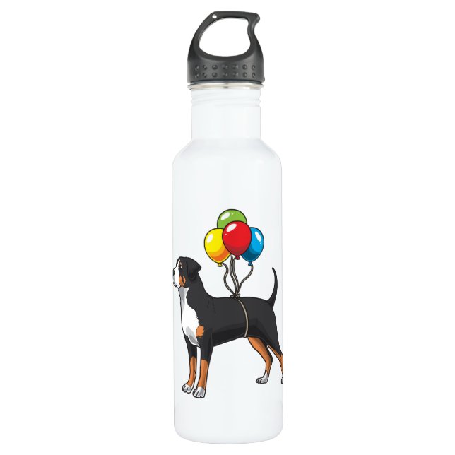 Funny Greater Swiss Mountain Hund mit Balloons Edelstahlflasche (Vorderseite)