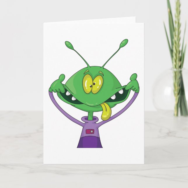 Funny Green Alien Making Silly Face Karte (Vorderseite)