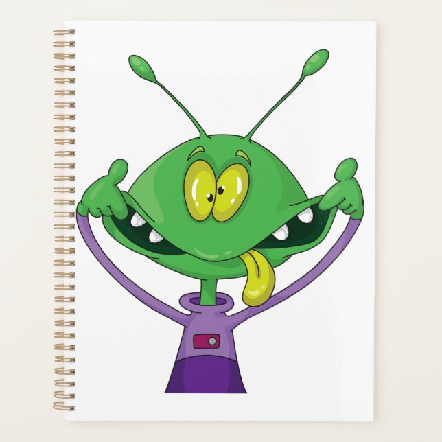 Funny Green Alien Making Silly Face Planer (Vorderseite)