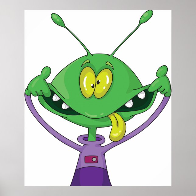 Funny Green Alien Making Silly Face Poster (Vorne)