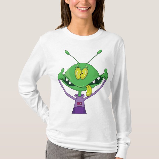 Funny Green Alien Making Silly Face T-Shirt (Vorderseite)