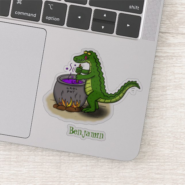 Funny Green Alligator Koch Cartoon Aufkleber (Detail)