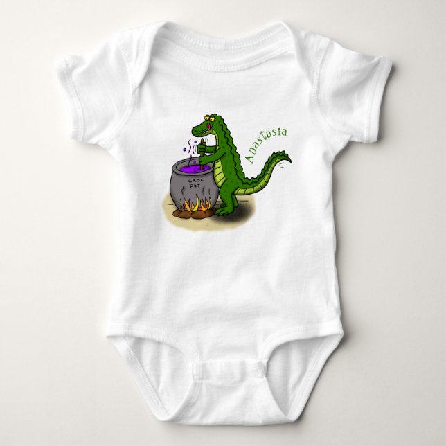 Funny Green Alligator Koch Cartoon Baby Strampler (Vorderseite)