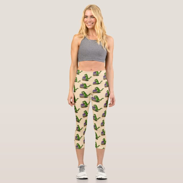 Funny Green Alligator Koch Cartoon Capri Leggings (Vorderseite)
