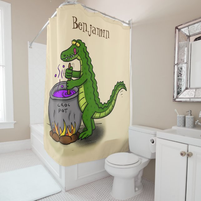 Funny Green Alligator Koch Cartoon Duschvorhang (Beispiel)