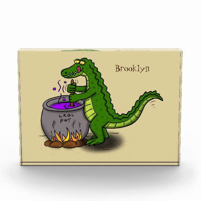 Funny Green Alligator Koch Cartoon Fotoblock (Vorderseite)