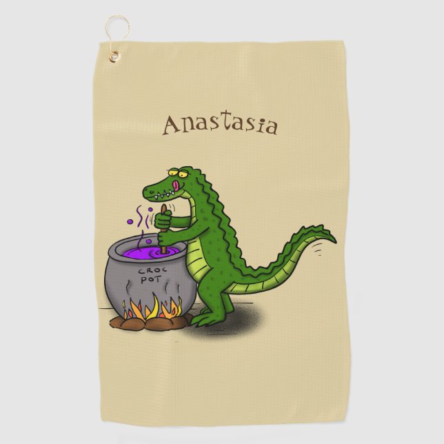 Funny Green Alligator Koch Cartoon Golfhandtuch (Vorderseite)