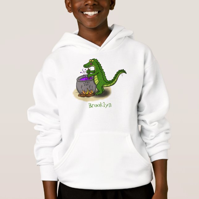 Funny Green Alligator Koch Cartoon Hoodie (Vorderseite)