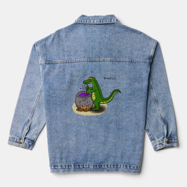 Funny Green Alligator Koch Cartoon Jeansjacke (Rückseite)