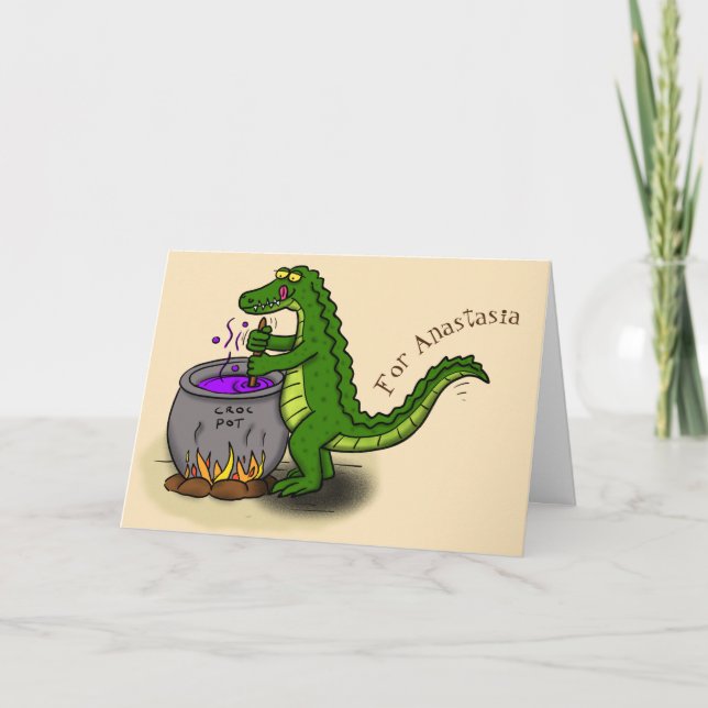 Funny Green Alligator Koch Cartoon Karte (Vorderseite)