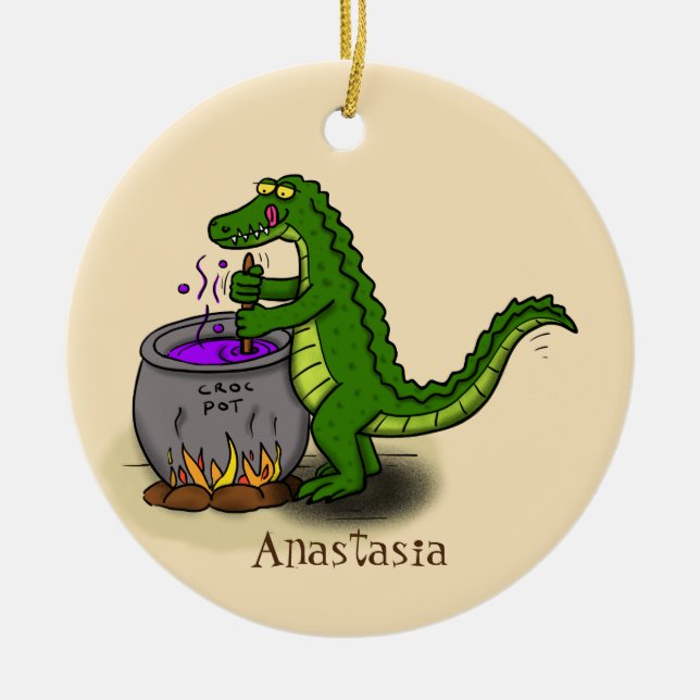 Funny Green Alligator Koch Cartoon Keramik Ornament (Vorne)