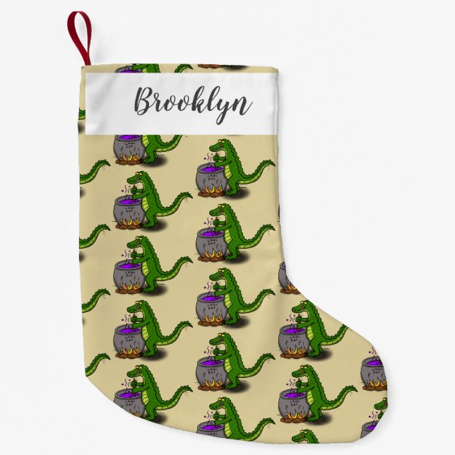 Funny Green Alligator Koch Cartoon Kleiner Weihnachtsstrumpf (Vorderseite)