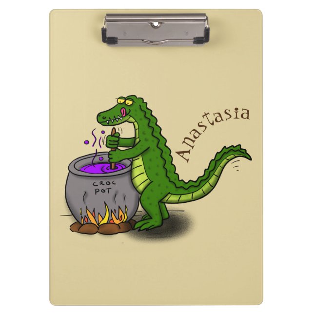 Funny Green Alligator Koch Cartoon Klemmbrett (Vorderseite)