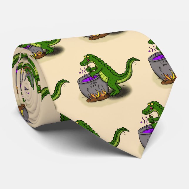 Funny Green Alligator Koch Cartoon Krawatte (Gerollt)