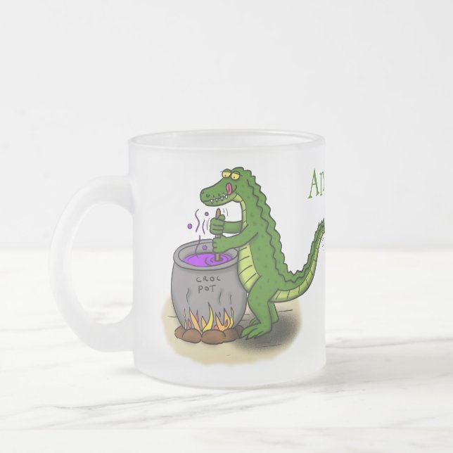 Funny Green Alligator Koch Cartoon Mattglastasse (Links)