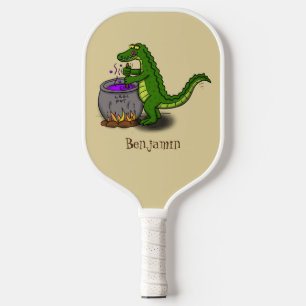 Funny Green Alligator Koch Cartoon Pickleball Schläger