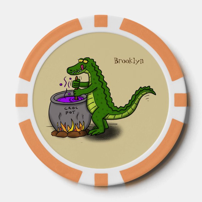 Funny Green Alligator Koch Cartoon Pokerchips (Vorderseite)