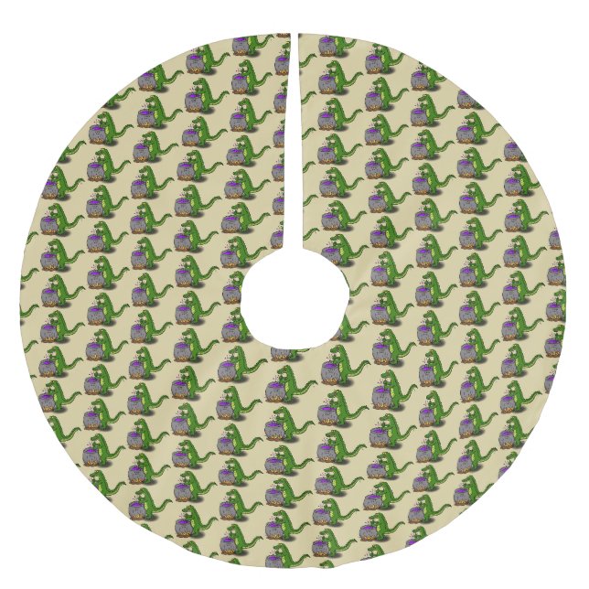 Funny Green Alligator Koch Cartoon Polyester Weihnachtsbaumdecke (Vorderseite)