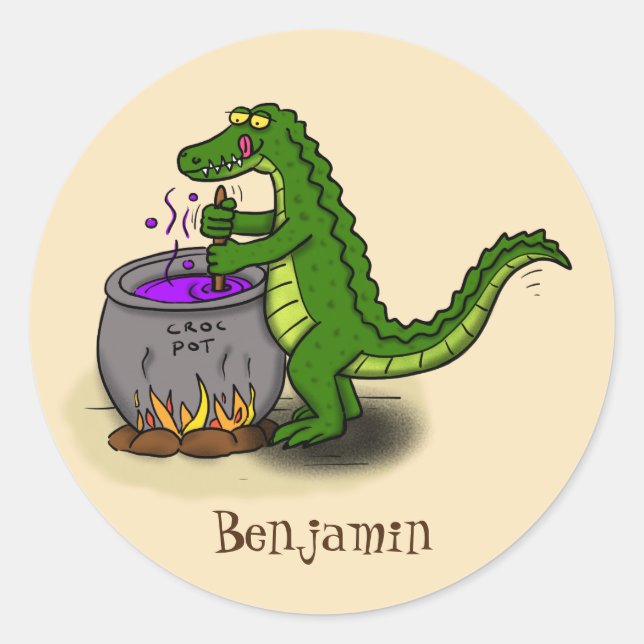 Funny Green Alligator Koch Cartoon Runder Aufkleber (Vorderseite)