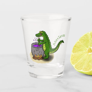 Funny Green Alligator Koch Cartoon Schnapsglas