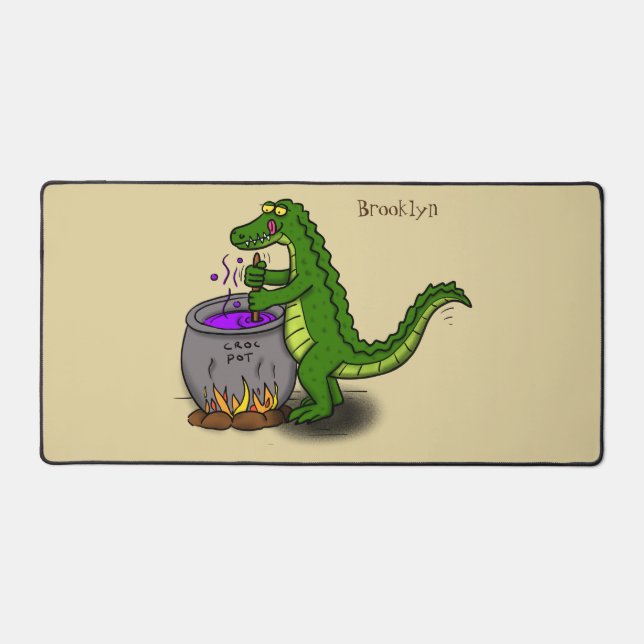 Funny Green Alligator Koch Cartoon Schreibtischunterlage (Vorderseite)