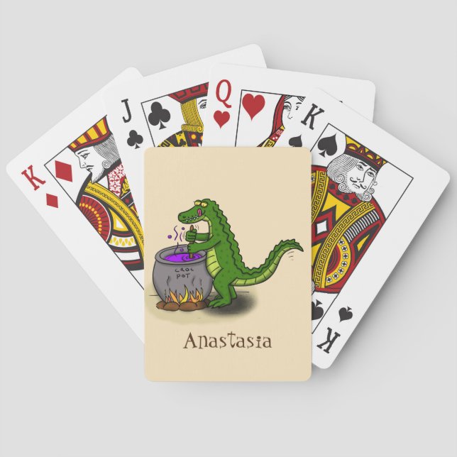 Funny Green Alligator Koch Cartoon Spielkarten (Rückseite)