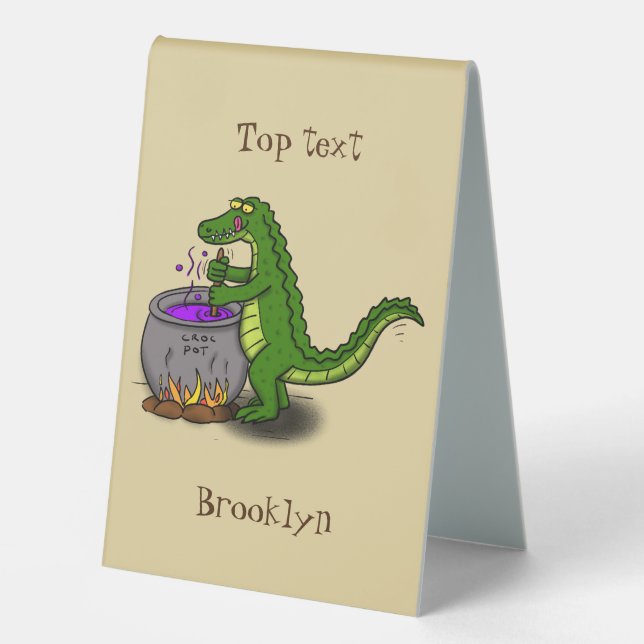 Funny Green Alligator Koch Cartoon Tischaufsteller (Vorderseite)
