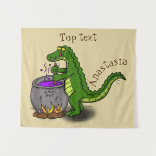 Funny Green Alligator Koch Cartoon Wandteppich