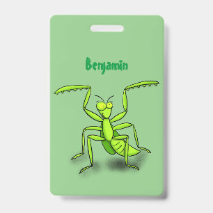 Funny green beten mantis Cartoon Illustration Ausweis