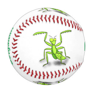 Funny green beten mantis Cartoon Illustration Baseball