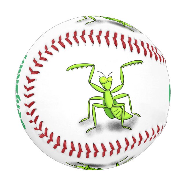 Funny green beten mantis Cartoon Illustration Baseball (Vorderseite Links)