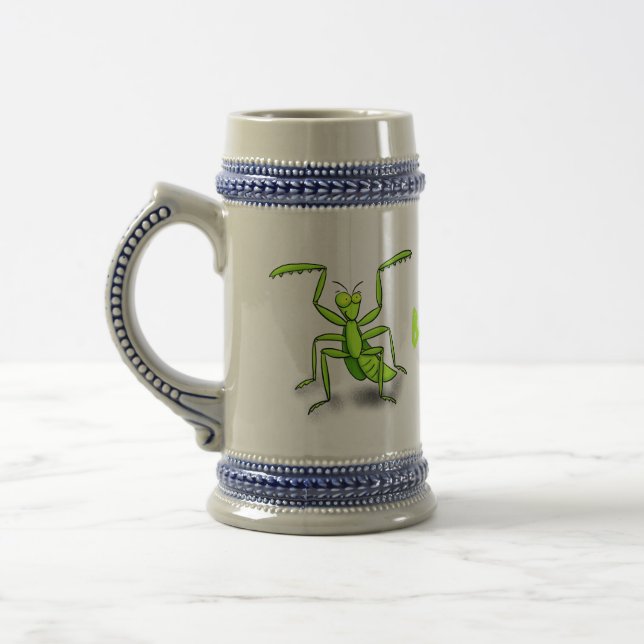 Funny green beten mantis Cartoon Illustration Bierglas (Links)