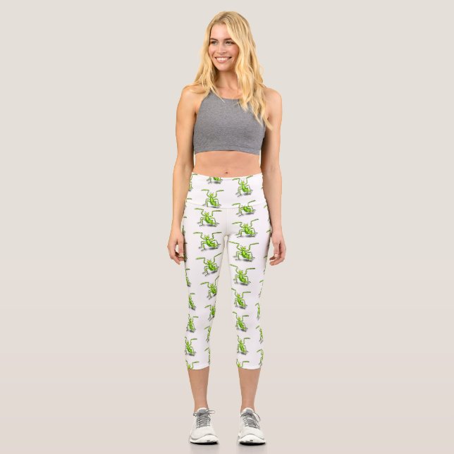 Funny green beten mantis Cartoon Illustration Capri Leggings (Vorderseite)