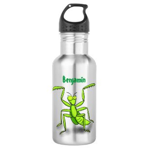 Funny green beten mantis Cartoon Illustration Edelstahlflasche