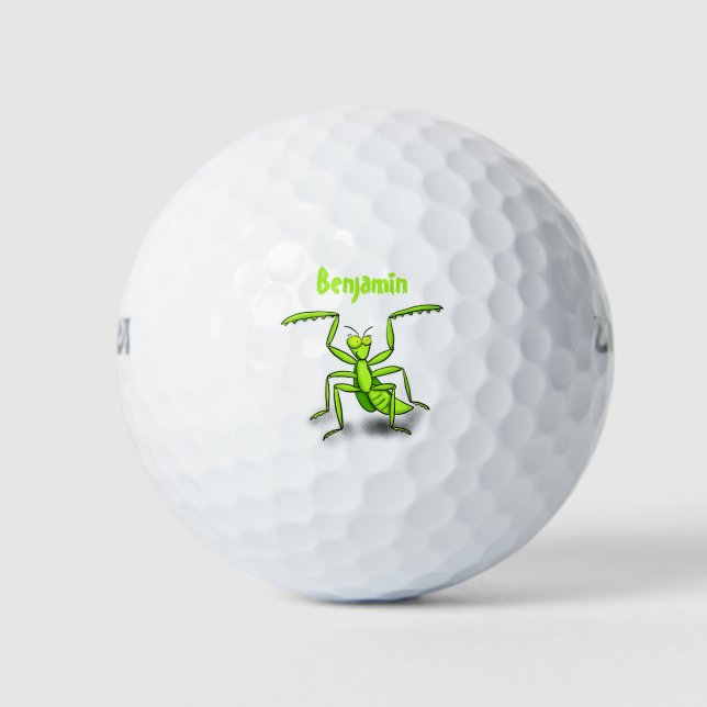 Funny green beten mantis Cartoon Illustration Golfball (Vorderseite)