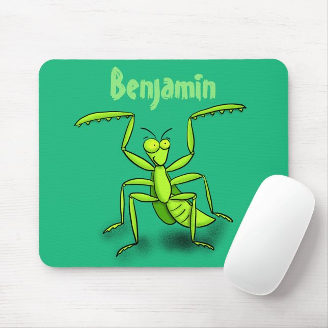 Funny green beten mantis Cartoon Illustration Mousepad (Mit Mouse)