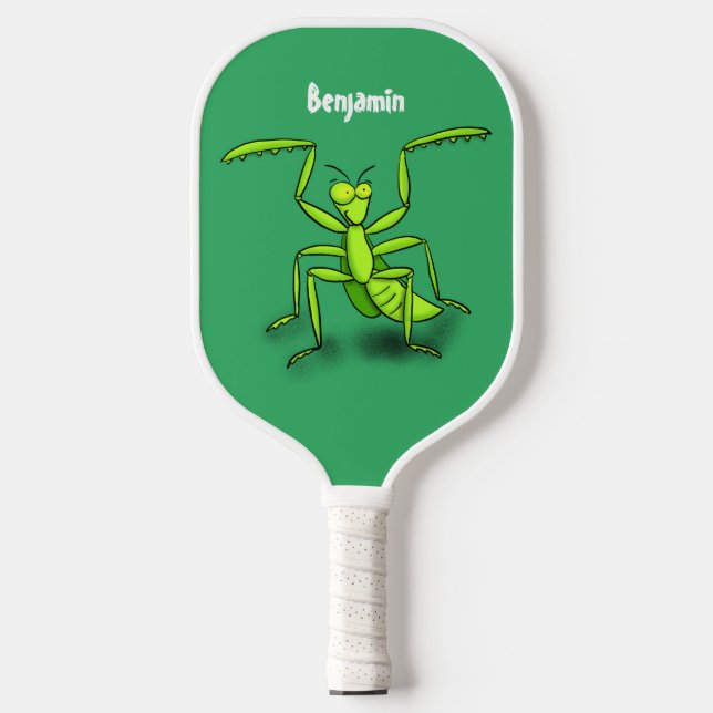 Funny green beten mantis Cartoon Illustration Pickleball Schläger (Vorderseite)