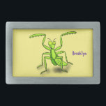 Funny green beten mantis Cartoon Illustration Rechteckige Gürtelschnalle<br><div class="desc">Dieses Design zeigt unsere niedliche grüne Gebet-Mantis-Illustration in einem glücklichen,  Cartoon-Stil. Buggy macht Spaß!</div>