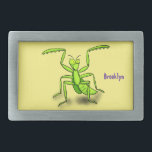 Funny green beten mantis Cartoon Illustration Rechteckige Gürtelschnalle<br><div class="desc">Dieses Design zeigt unsere niedliche grüne Gebet-Mantis-Illustration in einem glücklichen,  Cartoon-Stil. Buggy macht Spaß!</div>