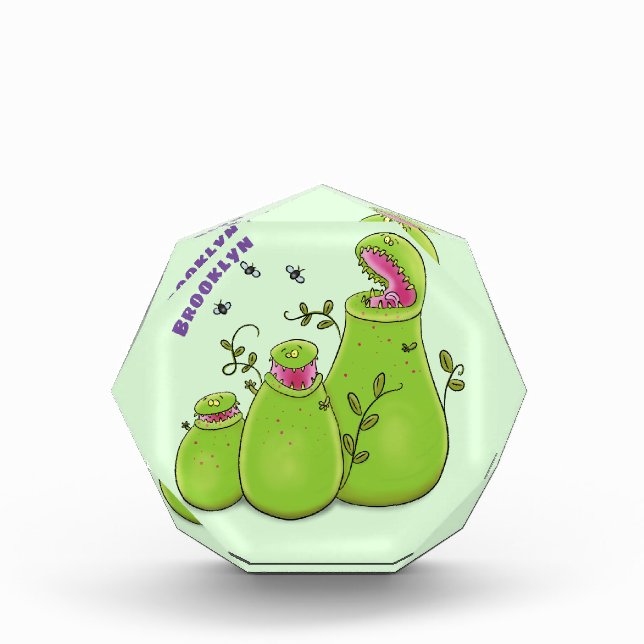 Funny green carnivorous pitcher plants cartoon fotoblock (Vorderseite)
